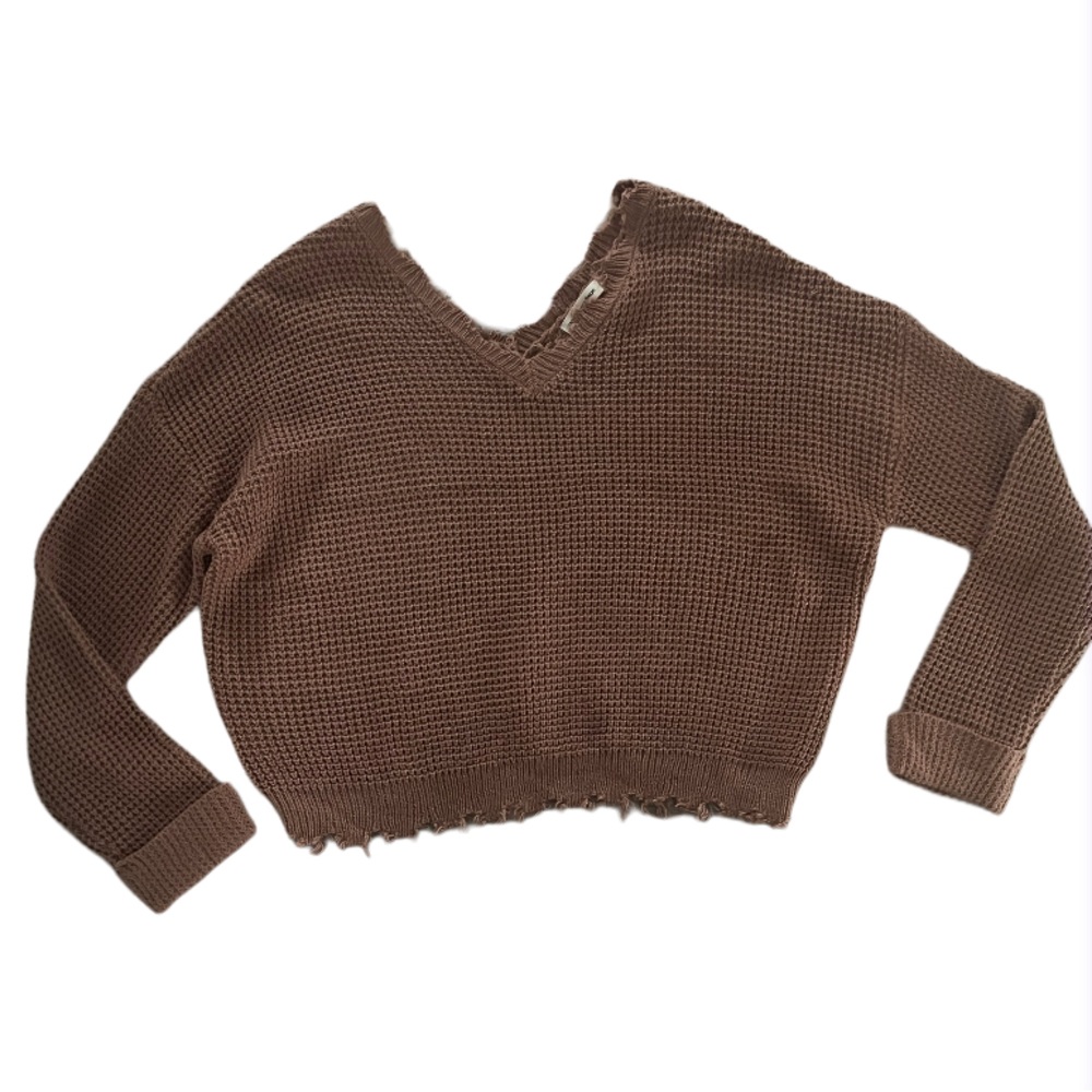 Moon & Madison Cropped sweater raw hem & neck dusty pink size M